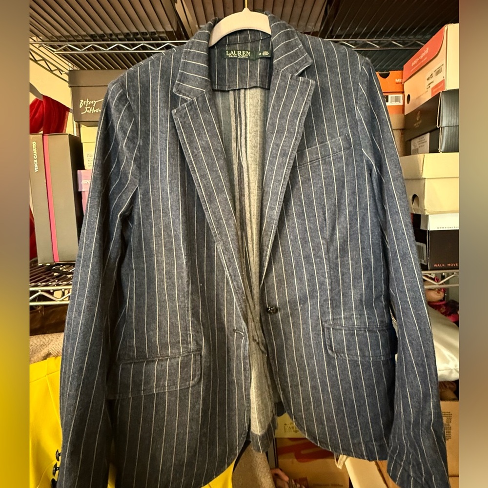 Ralph Lauren Navy Striped Blazer SZ 10